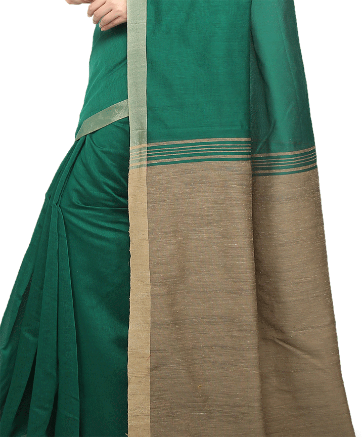 Handwoven Bengal Dark Green Saree