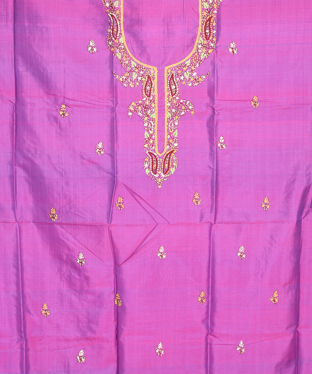 2pc Violet beige handwoven mulberry silk dress material with dupatta