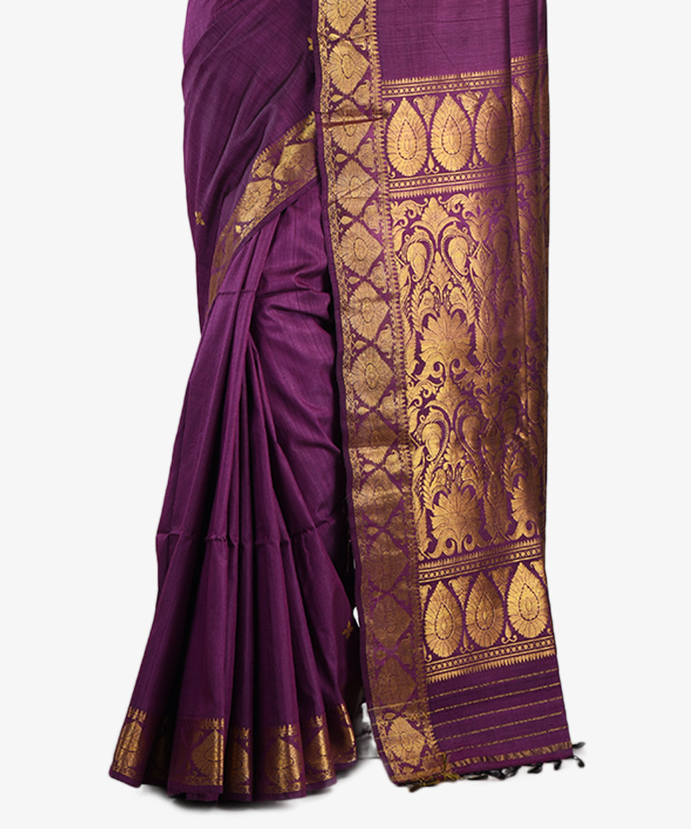 Dark purple handwoven tussar silk saree