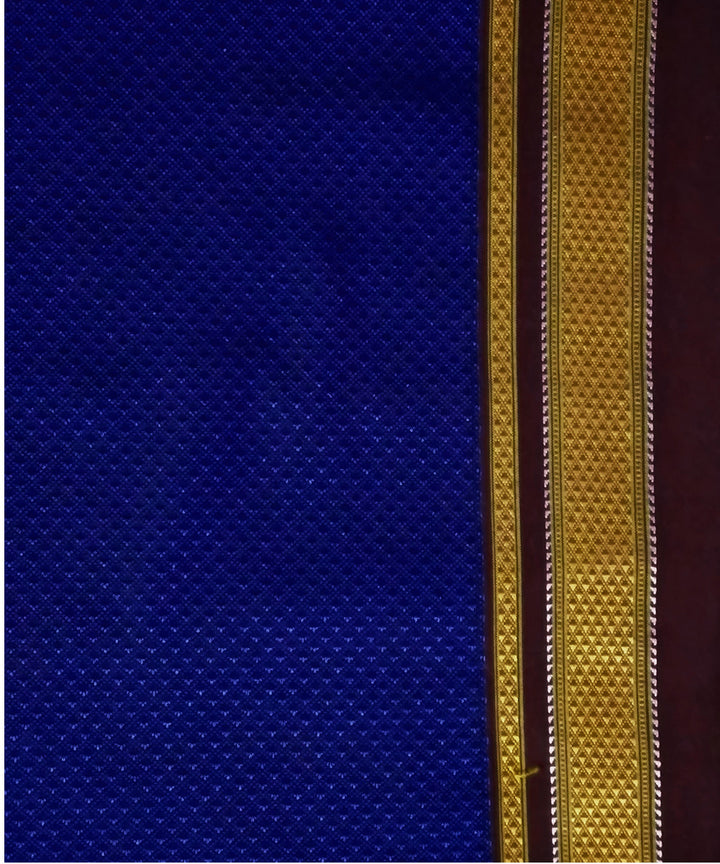 Deep blue handwoven cotton art silk khun fabric