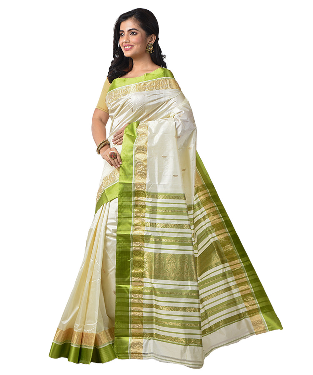 White light green bengal handwoven silk garad saree