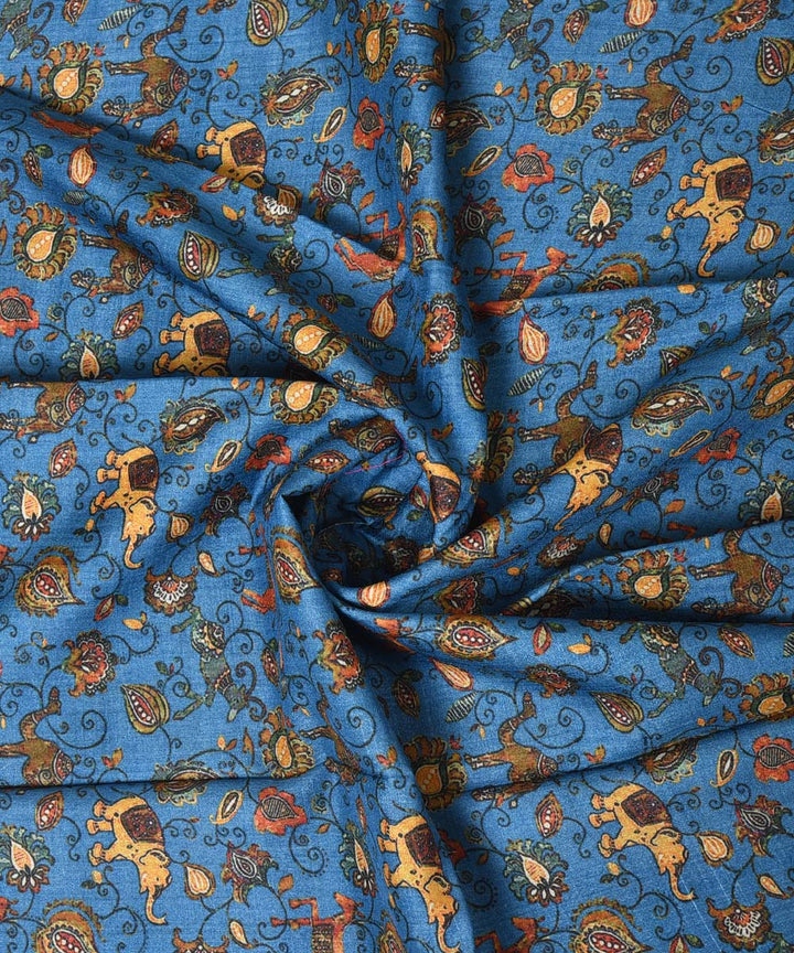 3 m Blue handwoven and printed tussar silk kurta material