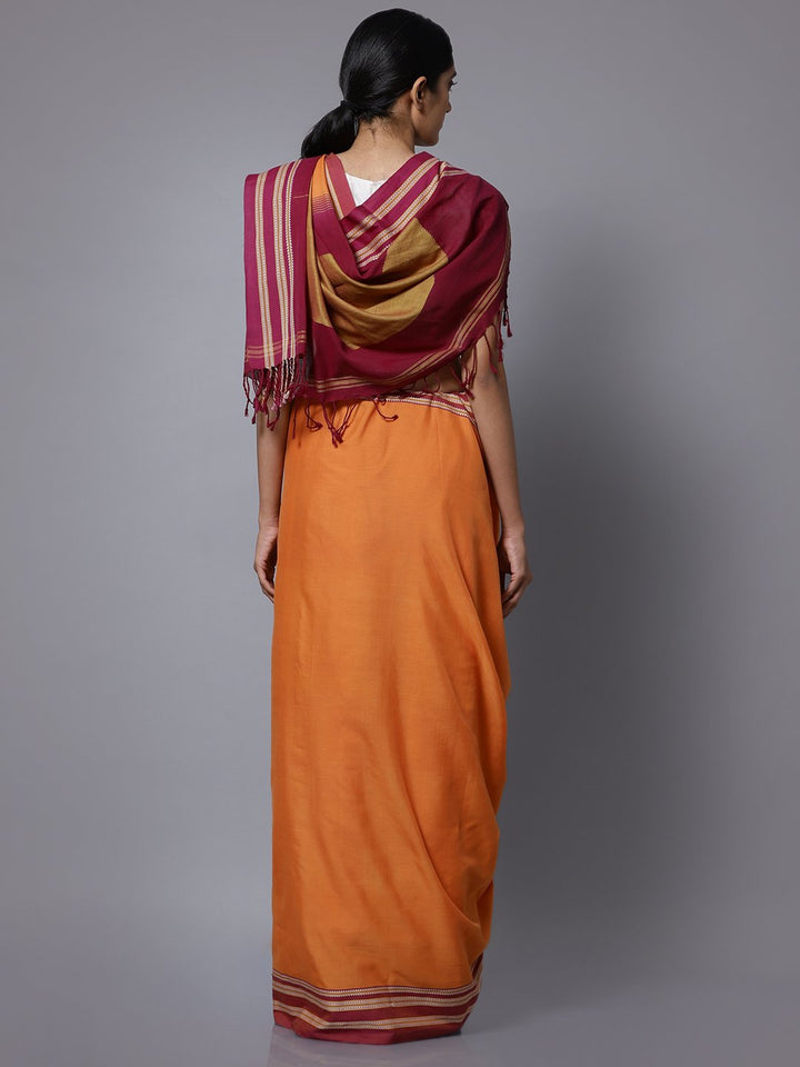 Orange ilkal handloom cotton saree