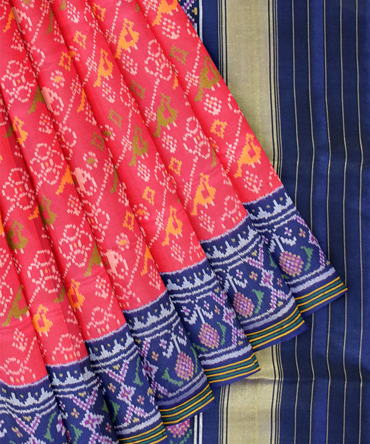 Pink blue handloom patola silk saree