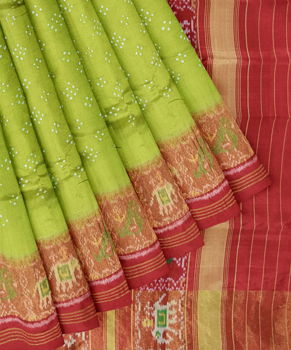 Green red handwoven bandhani patola silk saree