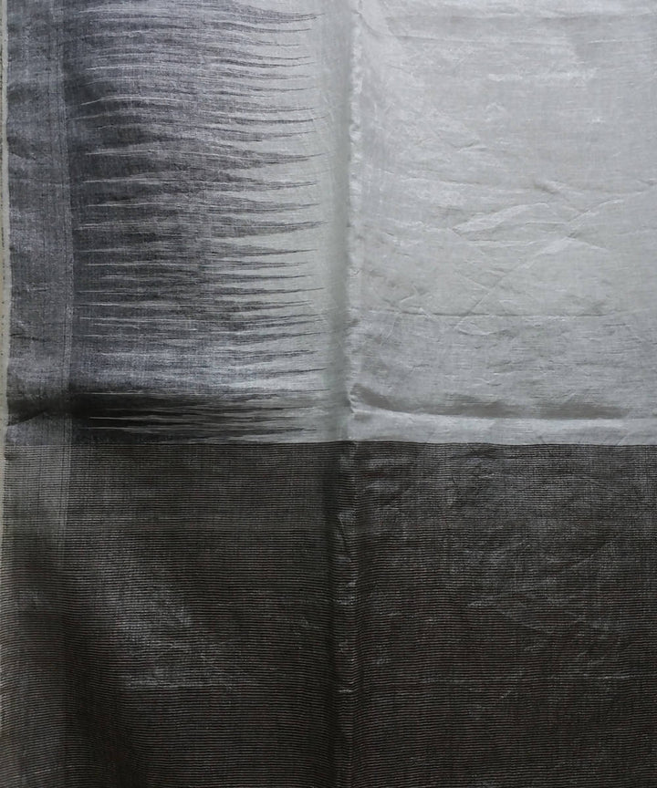 silver and black handwoven Linen tissue Saree