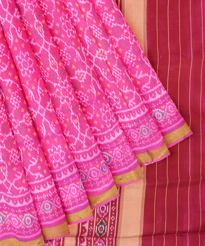 Pink and maroon silk handloom patola saree
