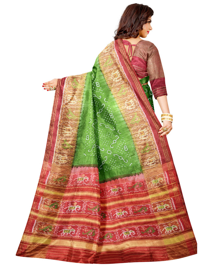 Lime green red silk handwoven patola saree