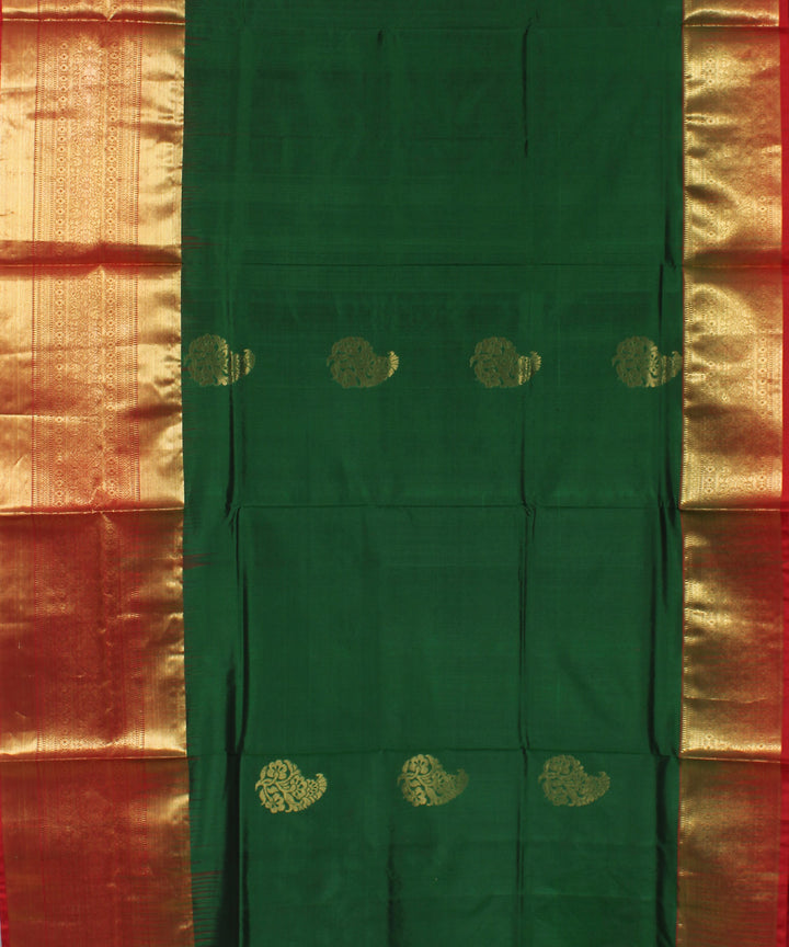Dark green red handwoven Karnataka brocade silk saree