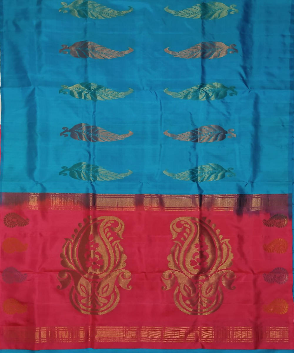 Blue and reddish pink handloom soft silk saree