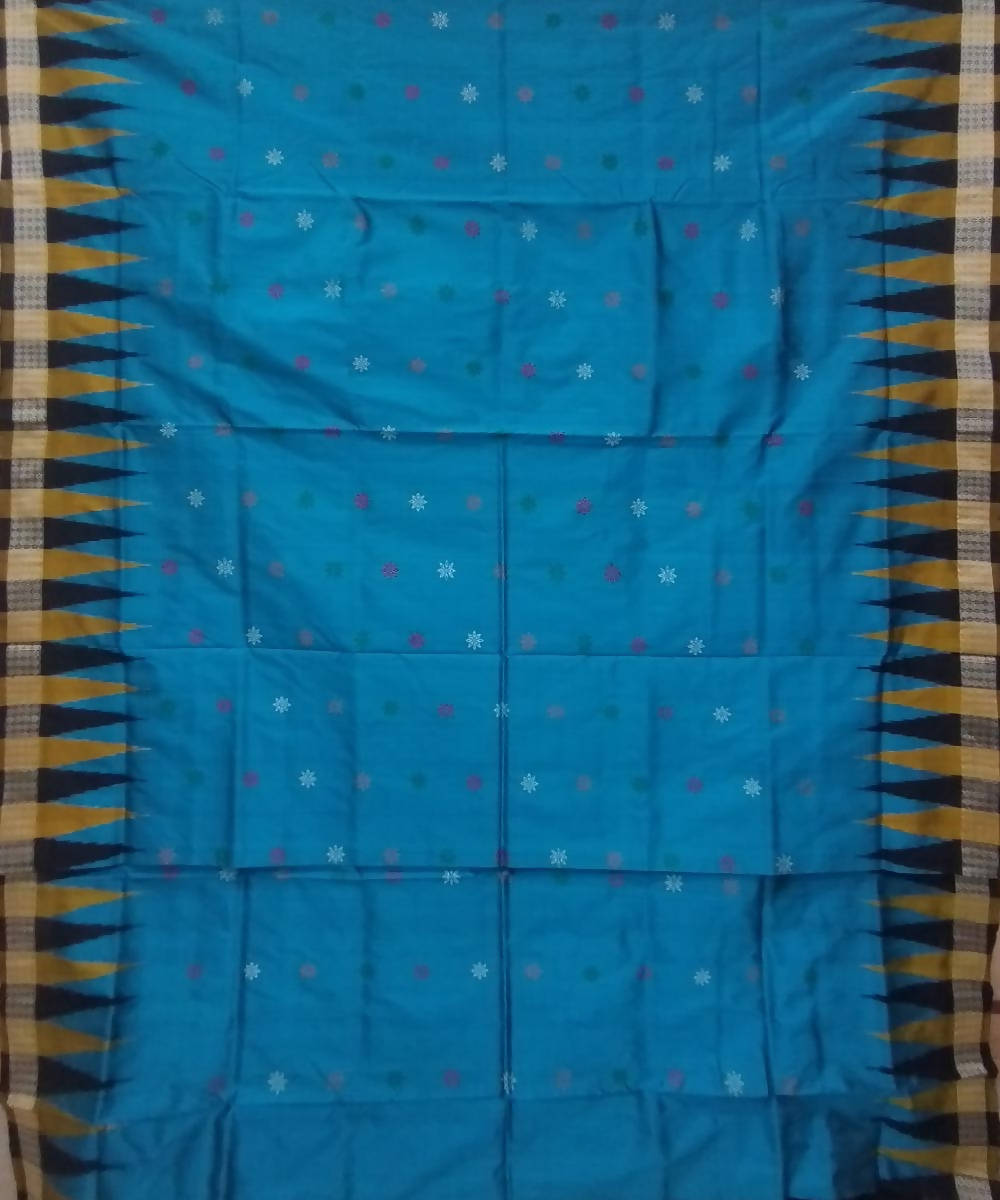Celadon blue black handwoven bomkai silk saree