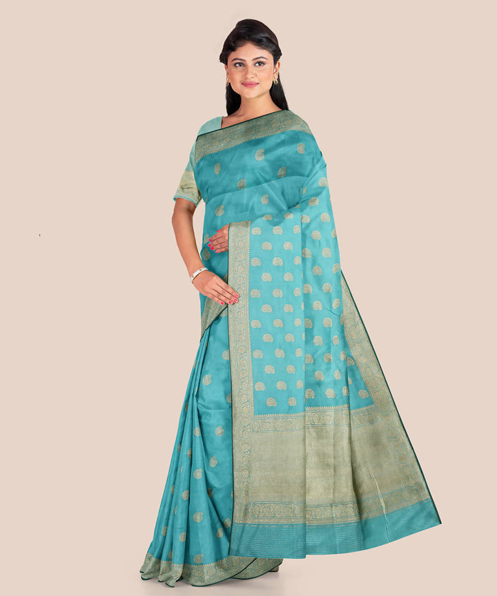 Light sky blue handwoven katan silk banarasi saree