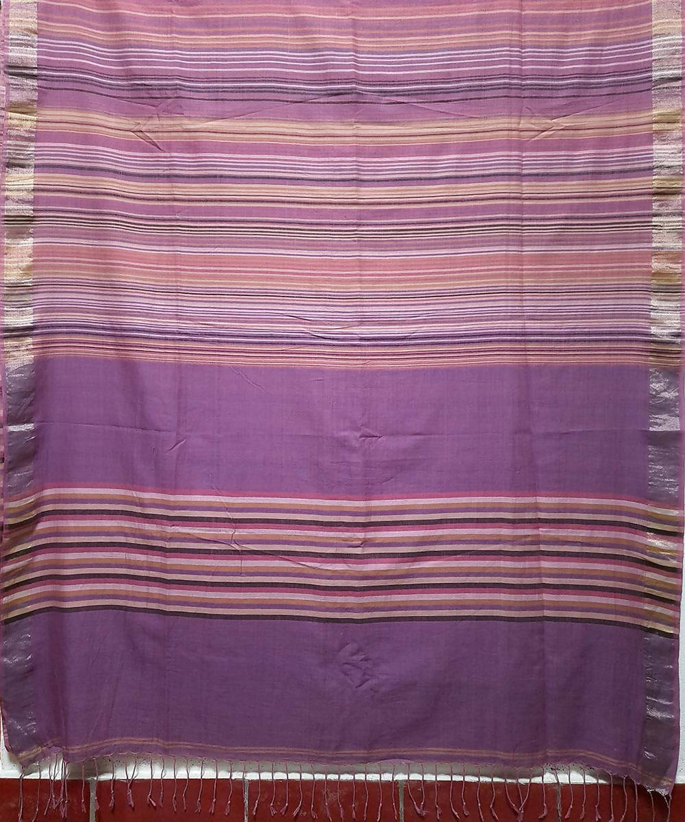 Purple pink variegated striped muslin saree