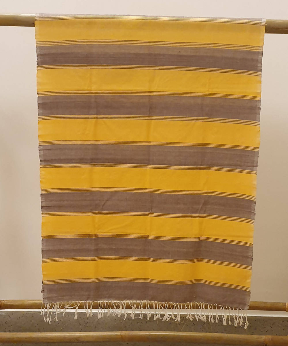 Yellow brown striped assam handloom cotton stole