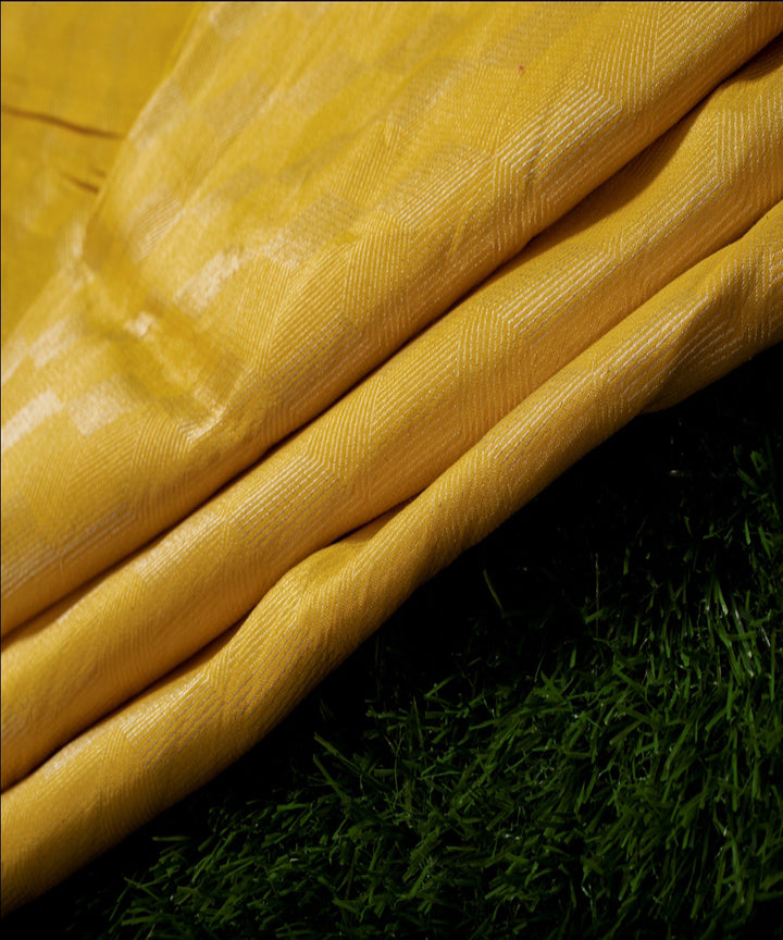 Yellow handwoven phekwa jaal cotton banarasi fabric