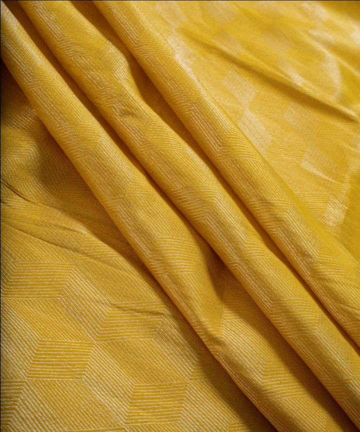 Yellow handwoven phekwa jaal cotton banarasi fabric