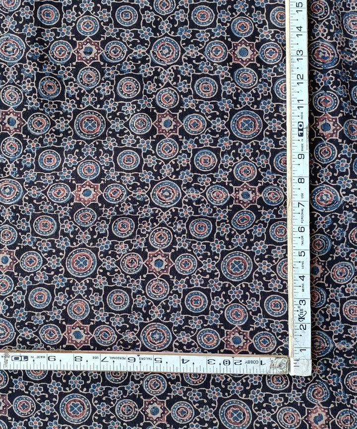 2.5m Black blue ajrakh print hand spun hand woven cotton kurta fabric