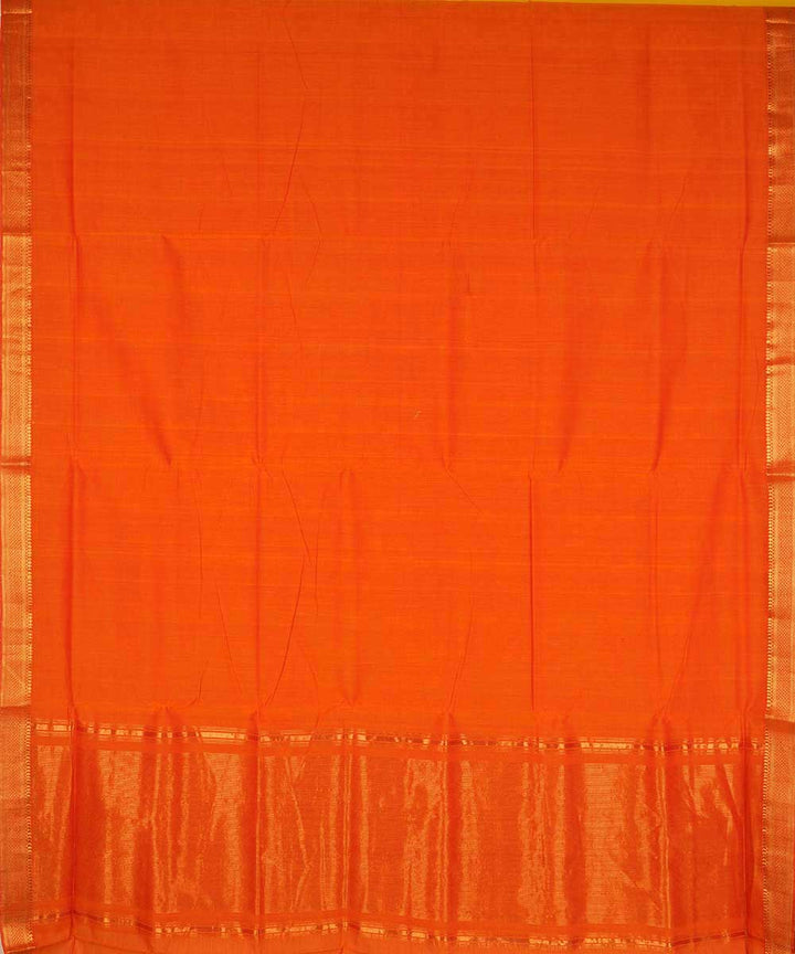 Orange gold border cotton handwoven mangalagiri saree