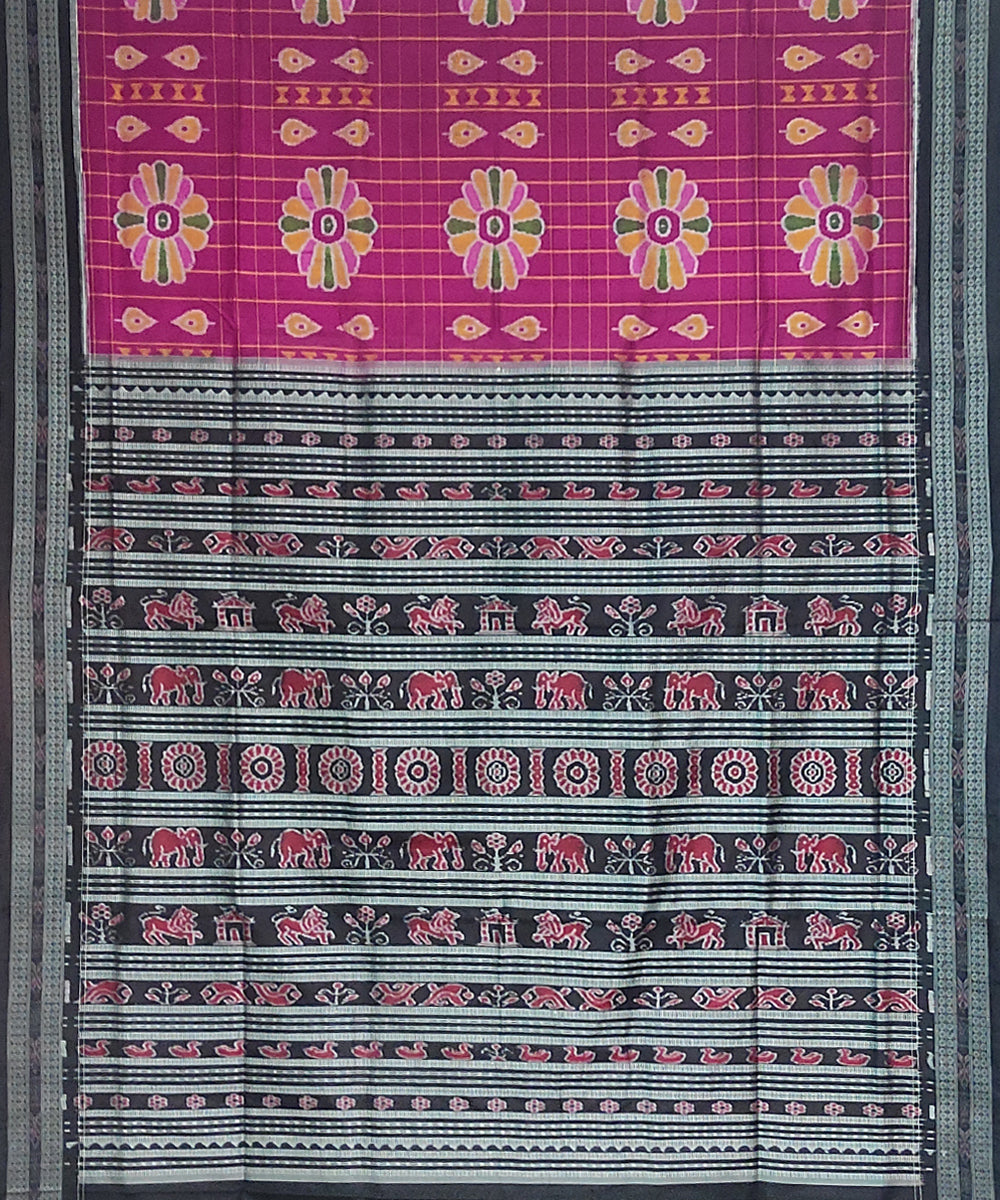 Magenta black silk handloom sambalpuri saree