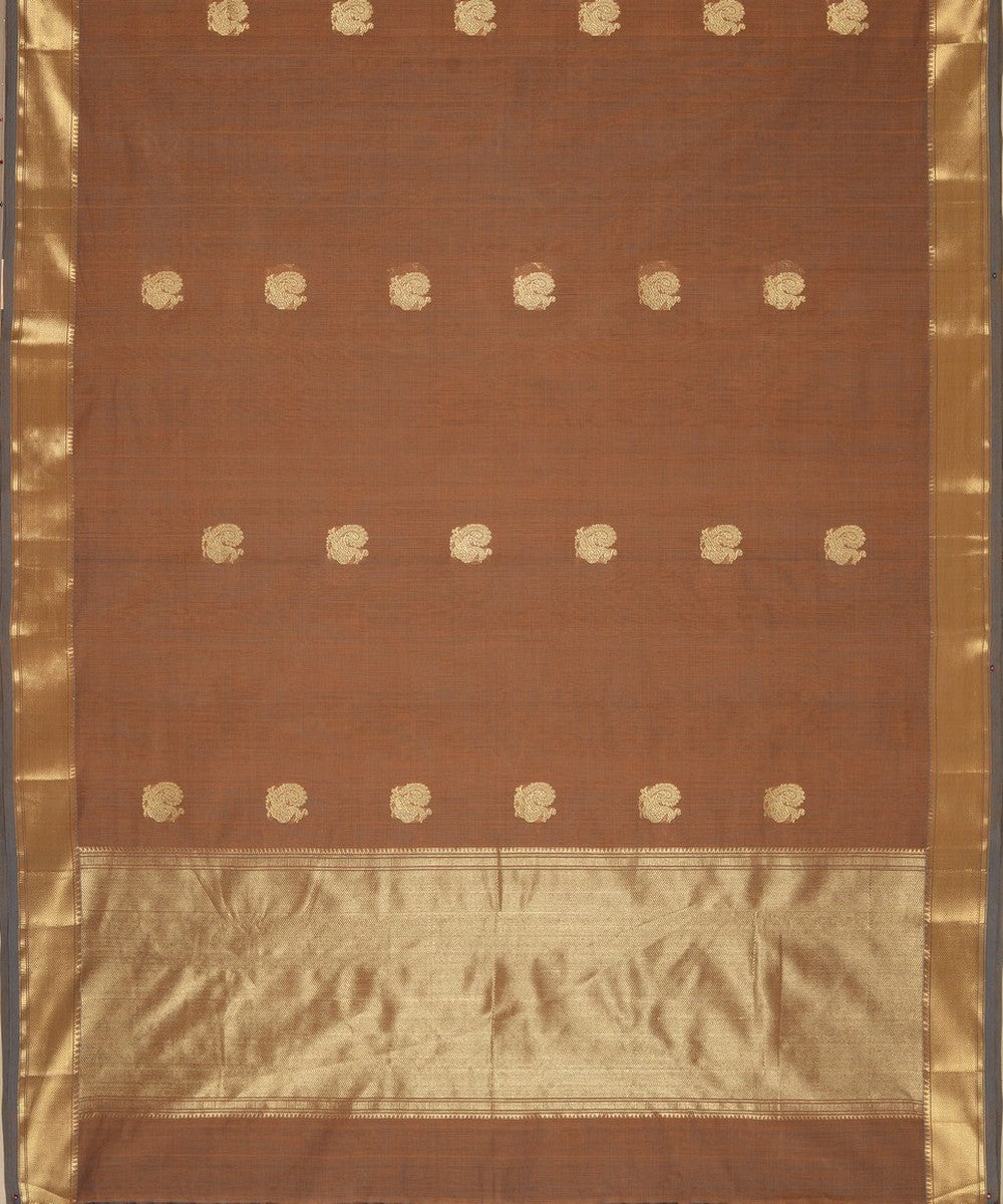 Brown zari handloom cotton kanchi saree