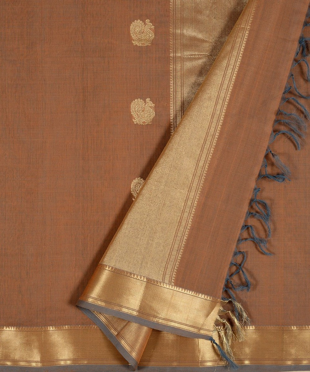 Brown zari handloom cotton kanchi saree