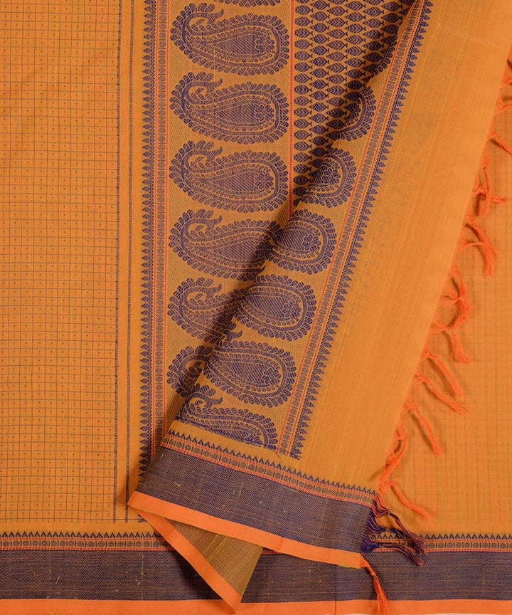 Mustard thread work handwoven cotton kanchi saree