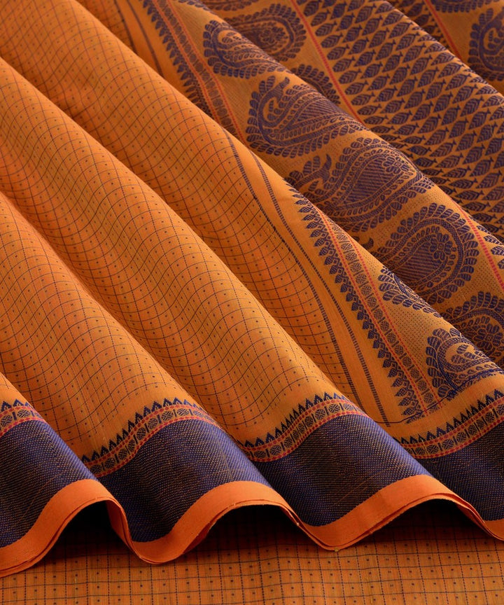 Mustard thread work handwoven cotton kanchi saree