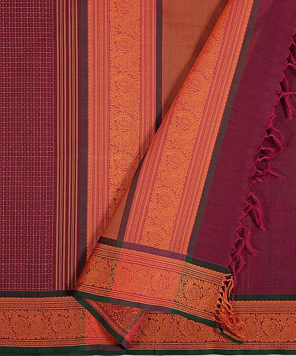 Maroon thread work handwoven cotton kanchi saree
