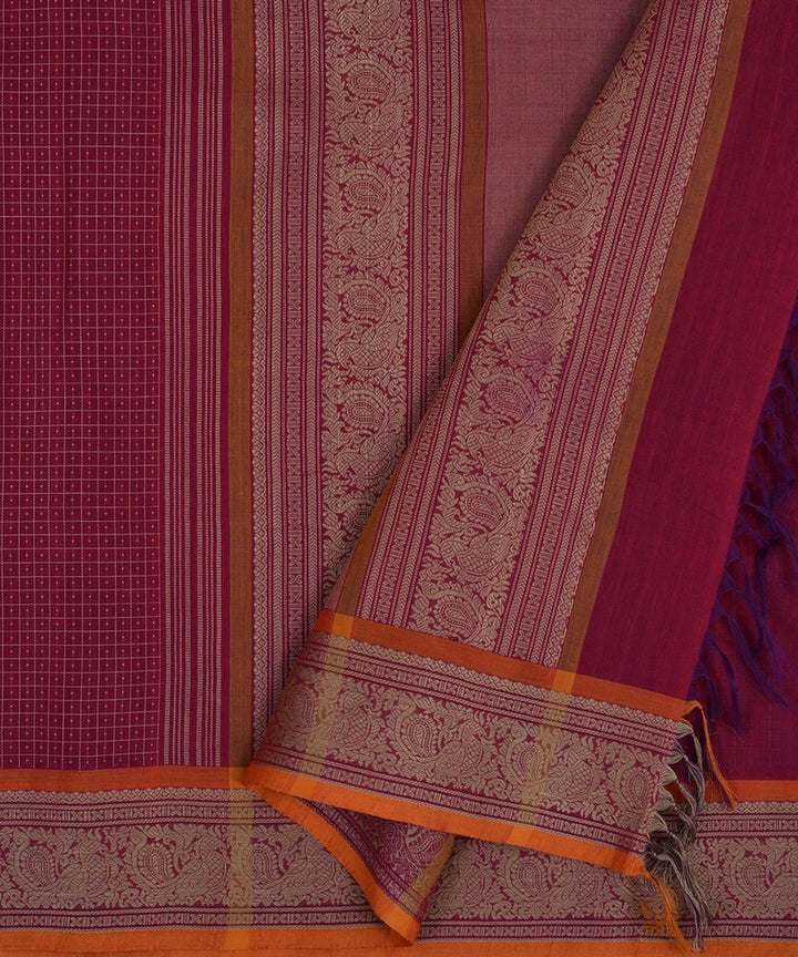 Maroon beige hand woven kanchi cotton saree