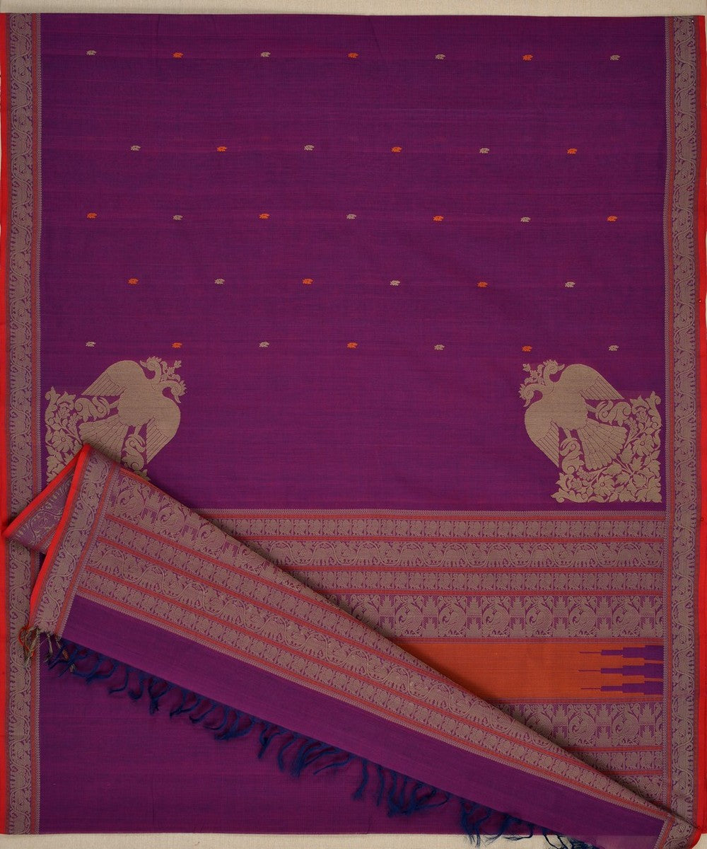 Purple beige handwoven kanchi cotton saree