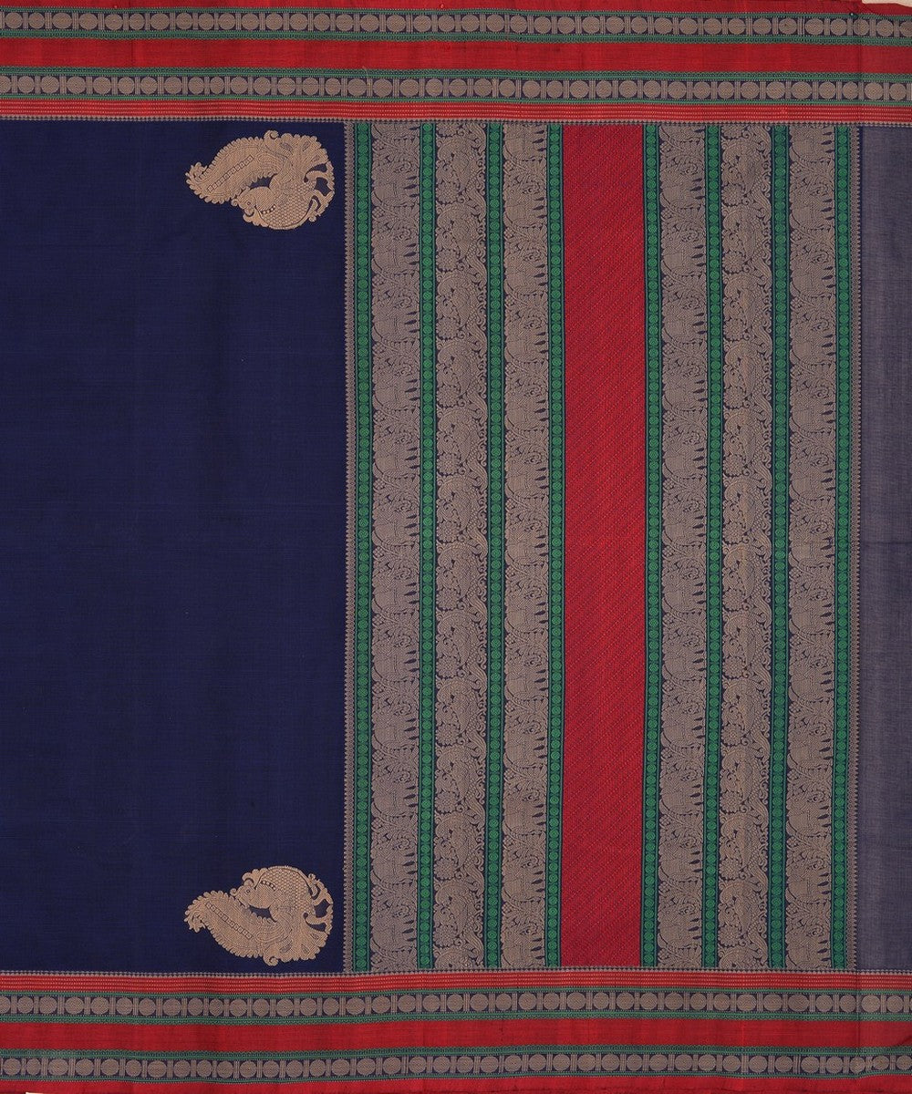 Navy blue handwoven kanchi cotton saree