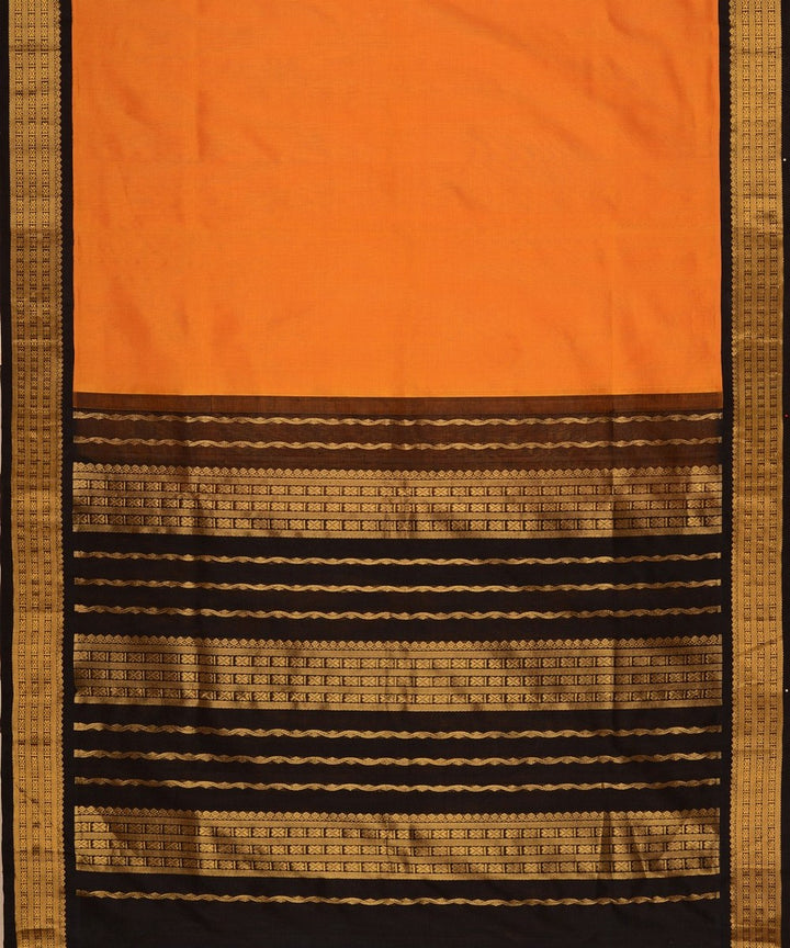 Mustard handwoven cotton silk kanchi saree with zari border