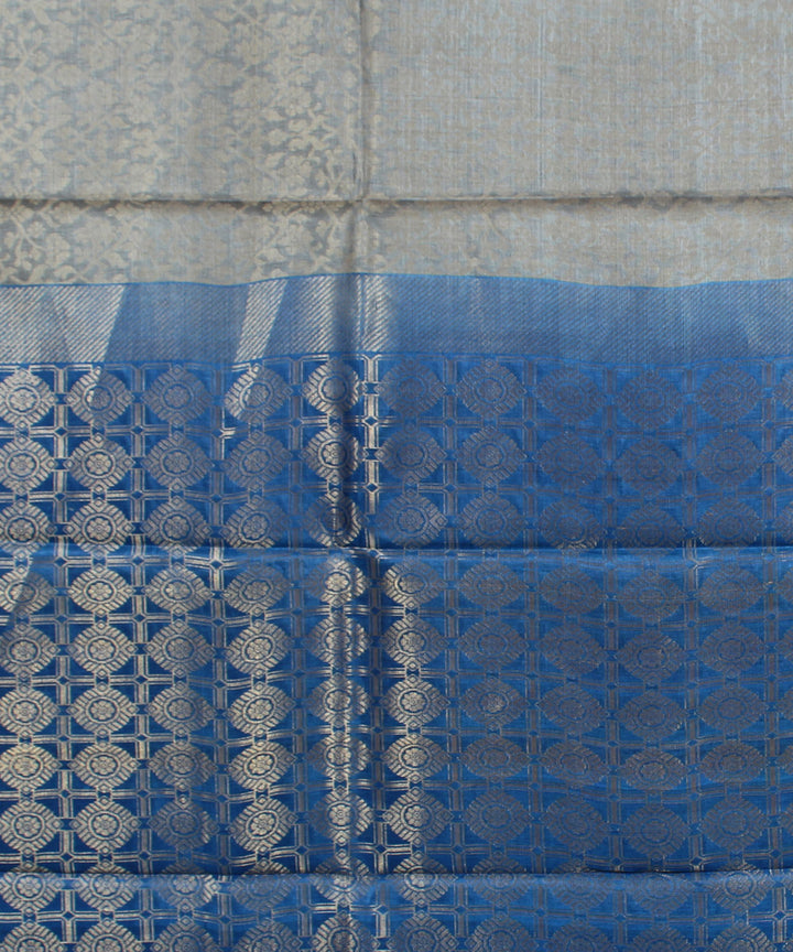 Grey navy blue handwoven kosa tussar silk saree