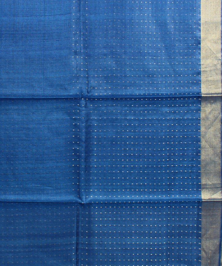 Grey navy blue handwoven kosa tussar silk saree