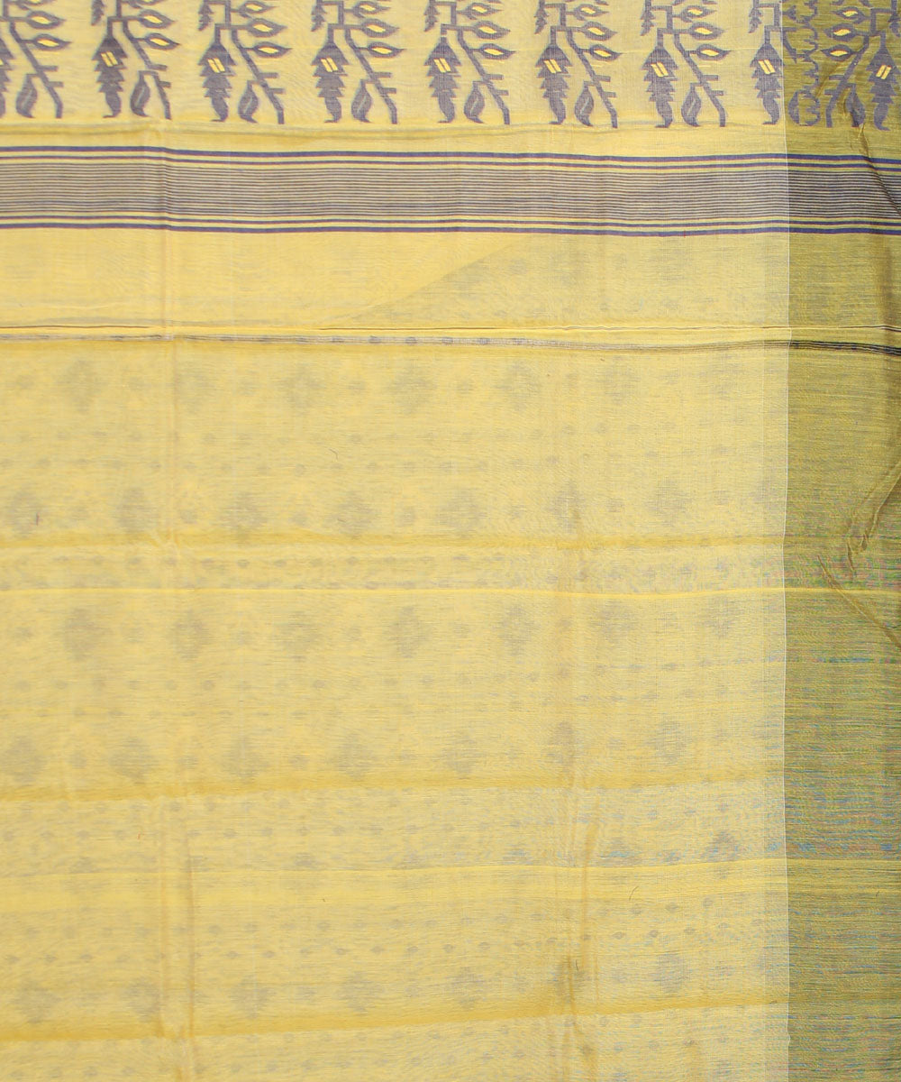 Bengal yellow black Handwoven cotton blend saree