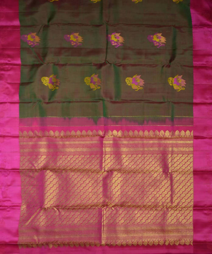 Double Shade Green Pink Handloom Dharmavaram Silk Saree