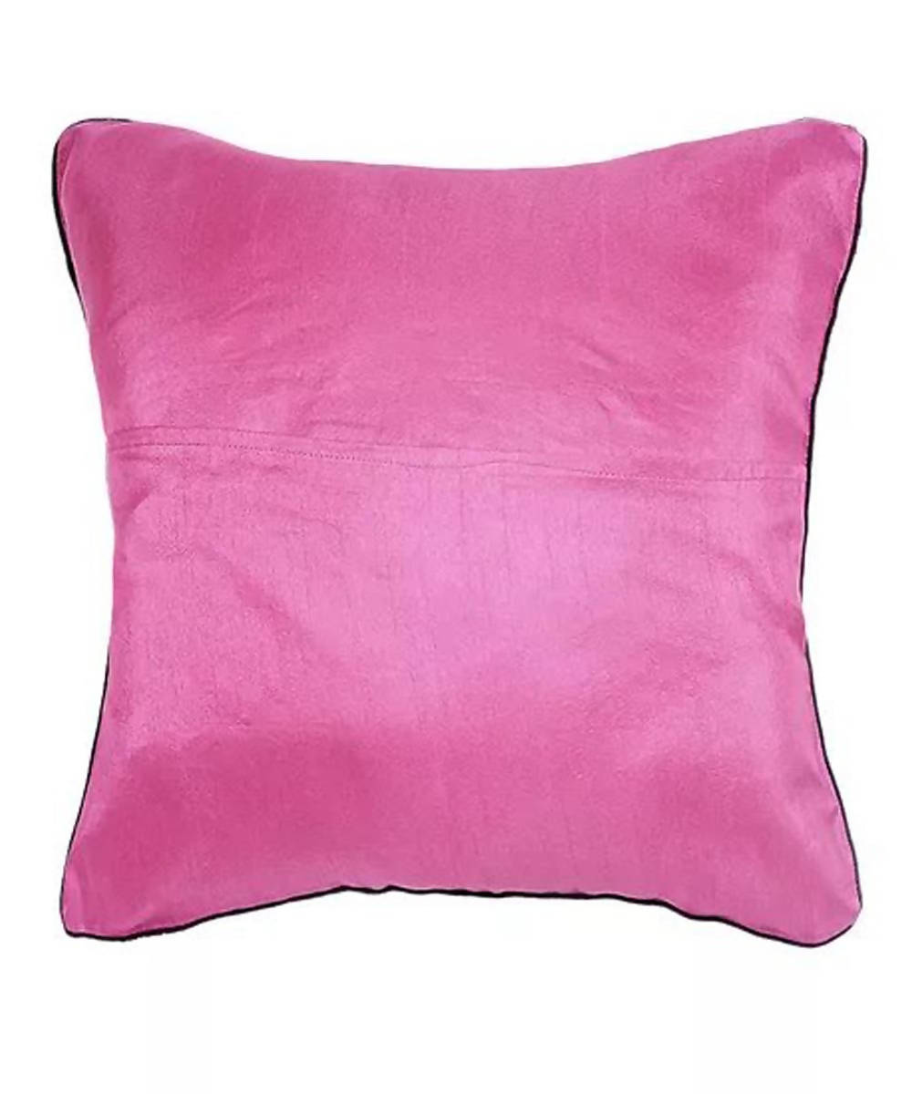 Pink kantha stitch hand embroidery tussar silk cushion cover