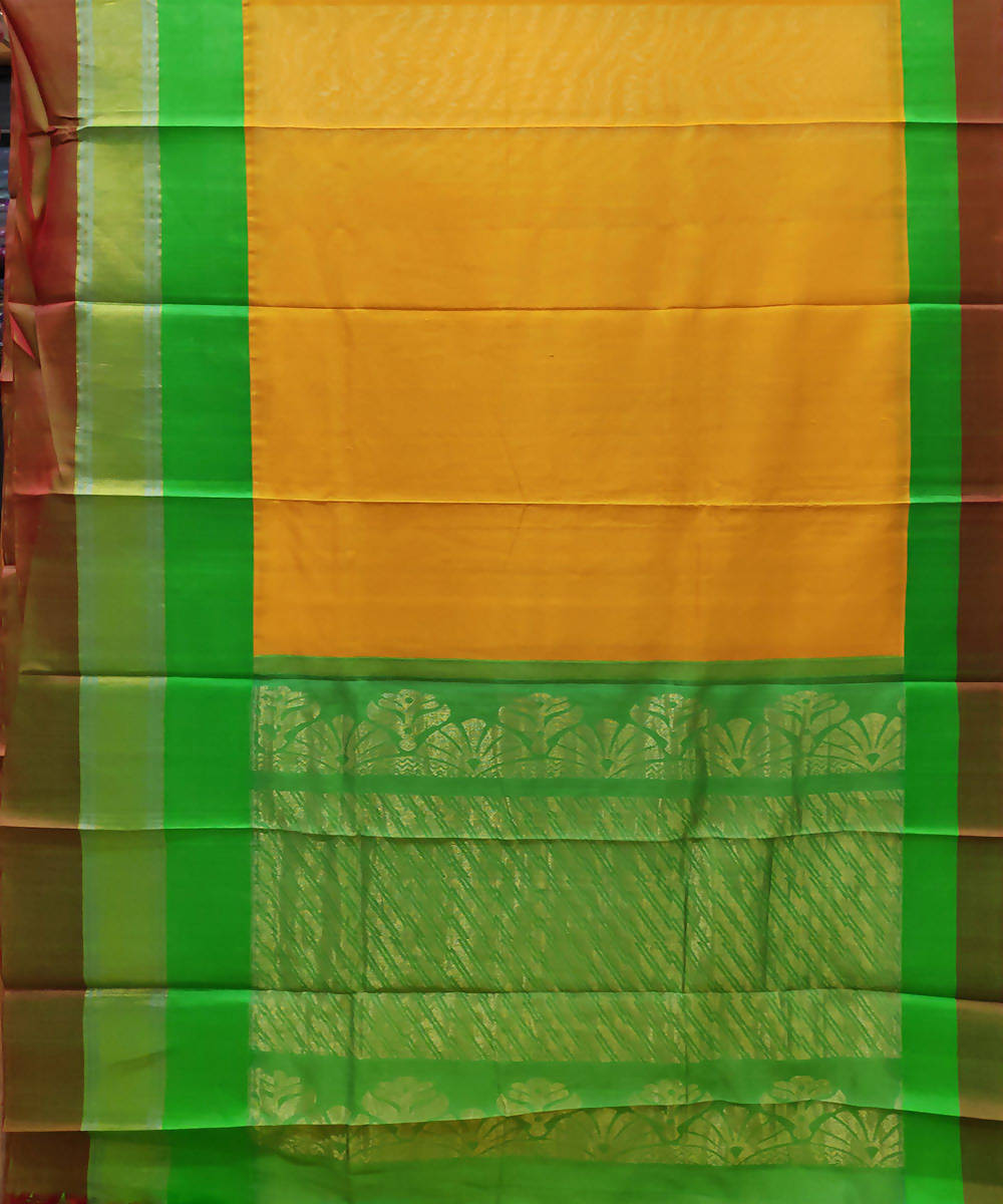 yellow green handwoven venkatagiri cotton silk saree