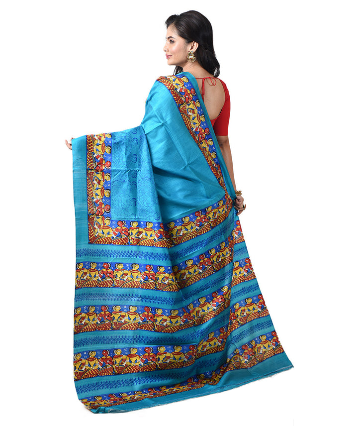 Sky blue silk bengal hand block print saree