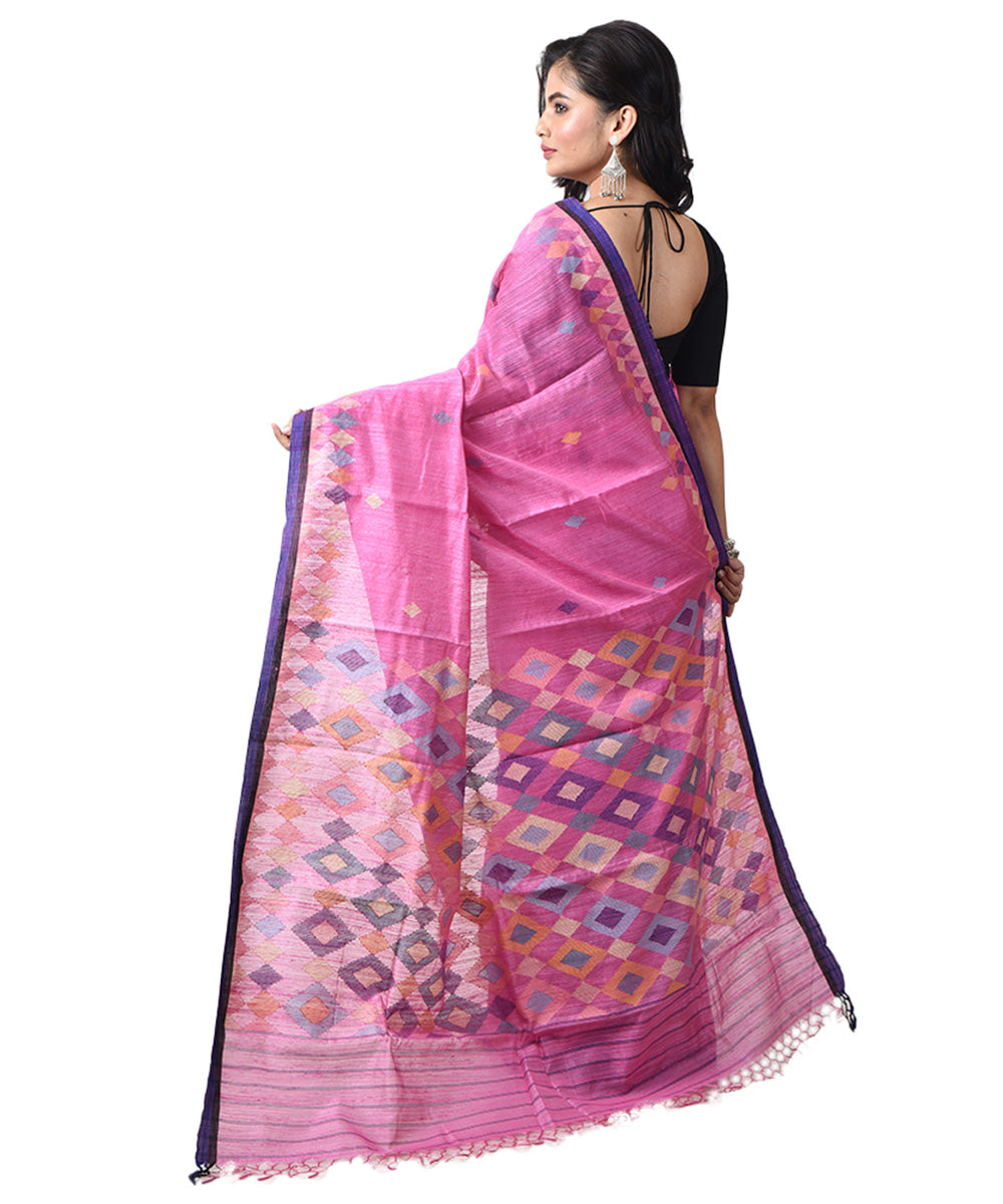 Pink handwoven silk bengal jamdani saree