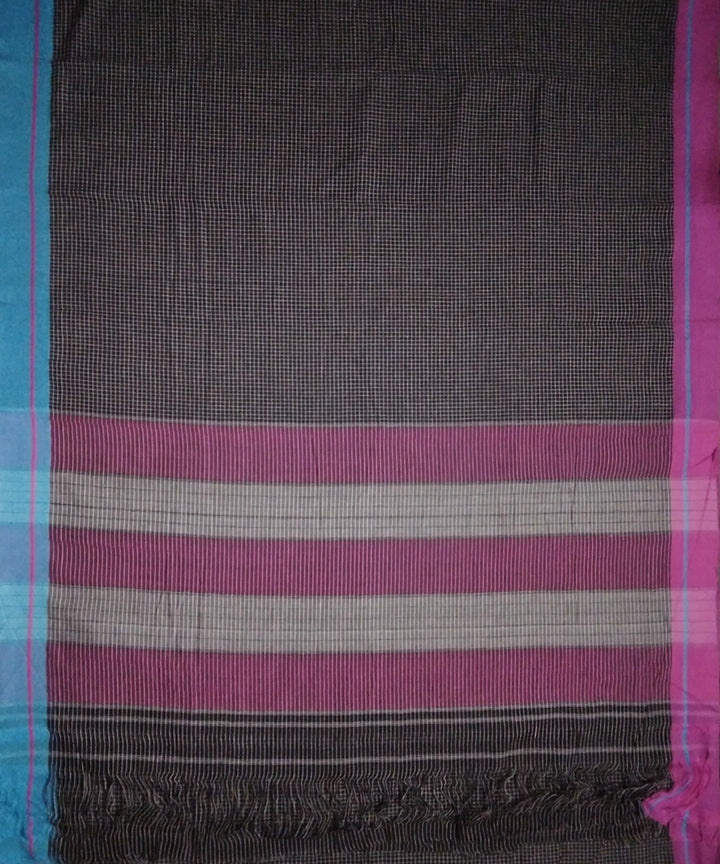 Black checks blue pink border handwoven cotton patteda anchu saree