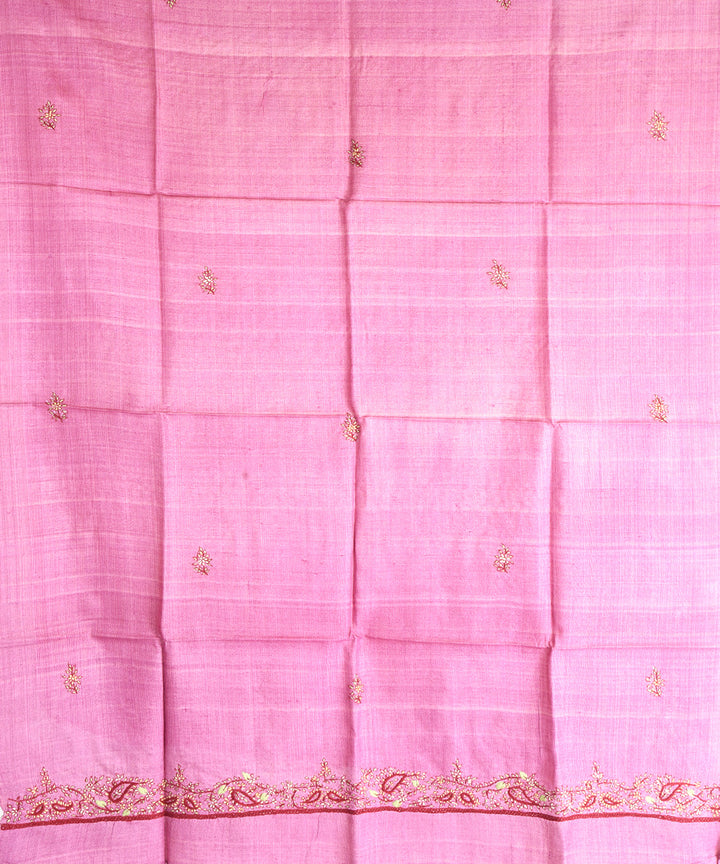 2pc Pink hand embroidery tussar silk dress material