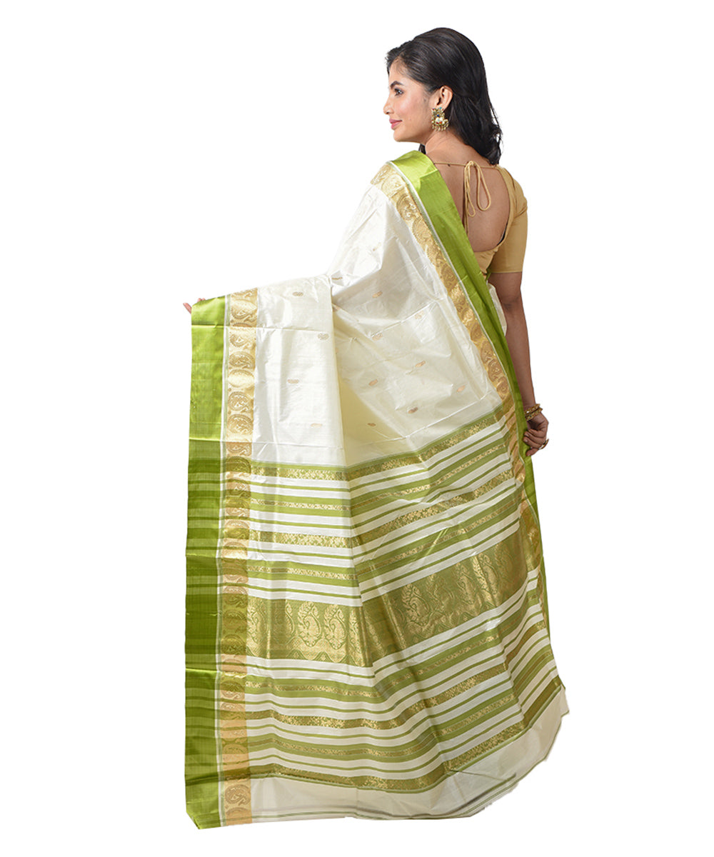 White light green bengal handwoven silk garad saree