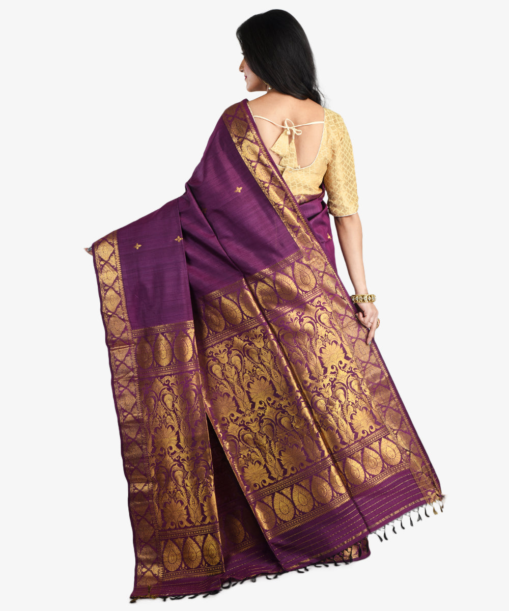 Dark purple handwoven tussar silk saree