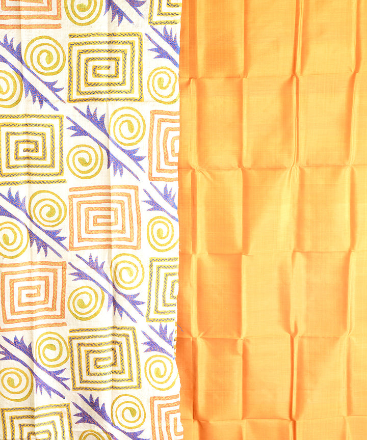 2pc Mustard beige hand embroidery silk dress material