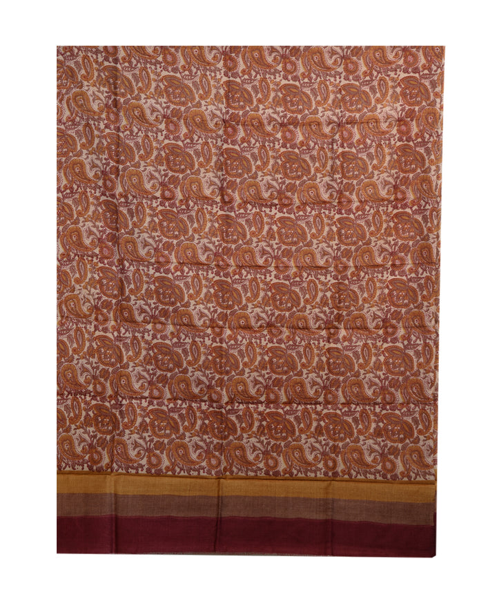 2pc Beige maroon handwoven tussar silk dress material with dupatta