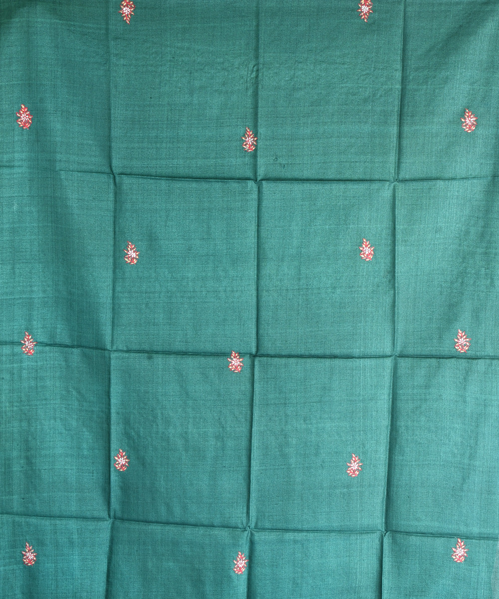 2pc Green hand embroidery tussar silk dress material