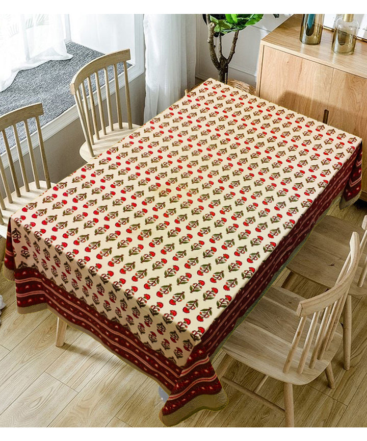 Multi colour handblock print cotton table cover with 6 napkins
