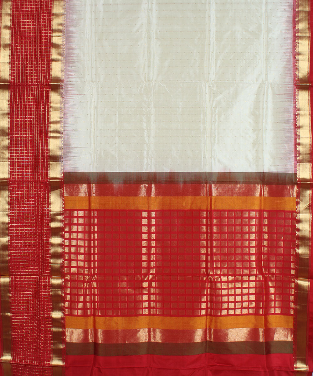White red handwoven karnataka silk saree