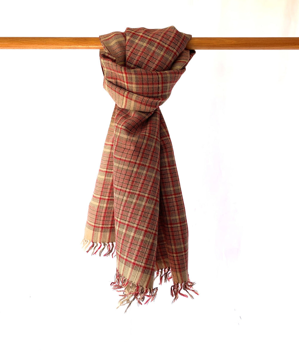 Brown checks handwoven woolen scarf